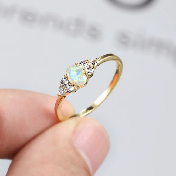 New: 18K Gold Vermeil Opal Gemstone CZ Stones Ring - Picture 8 of 12